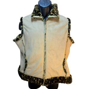 Cripple Creek Womens Faux Suede Full-Zip Vest Jacket Small Leopard Trim
